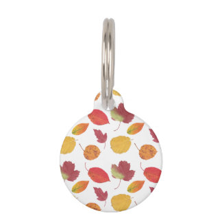 Colorful Pattern Of Fall Leaves & Pet's Info Pet ID Tag