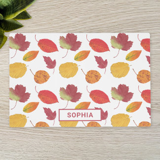 Colorful Pattern Of Fall Leaves With Custom Name Placemat