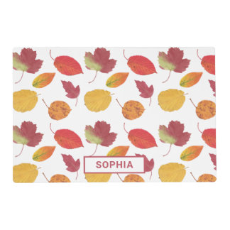 Colorful Pattern Of Fall Leaves With Custom Name Placemat