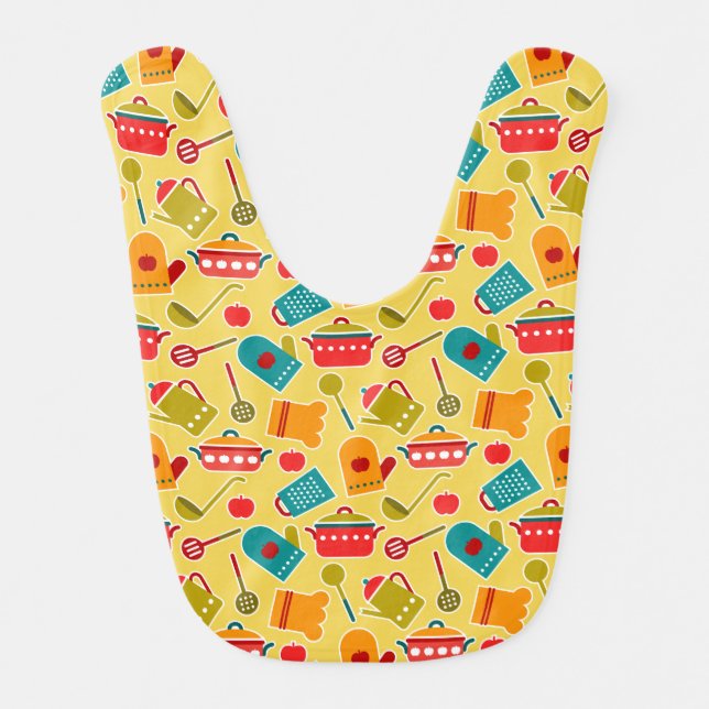 Colorful pattern of kitchen utensils bib (Front)