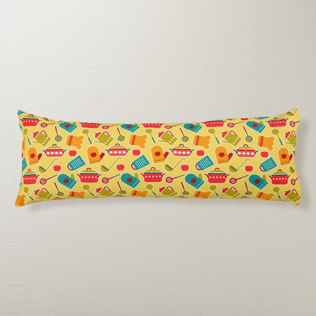 Colorful pattern of kitchen utensils body pillow (Front)
