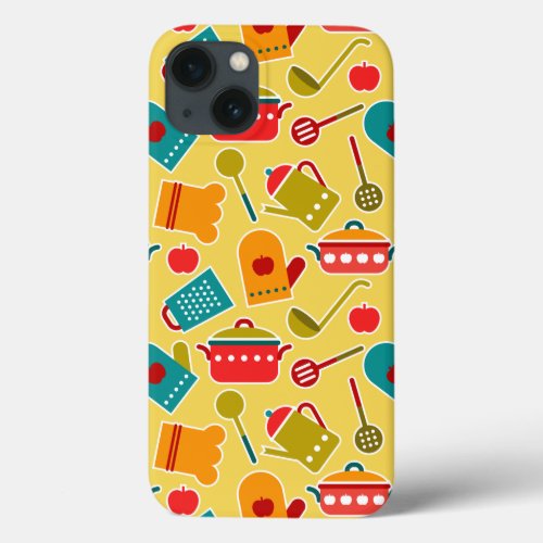 Colorful pattern of kitchen utensils iPhone 13 case