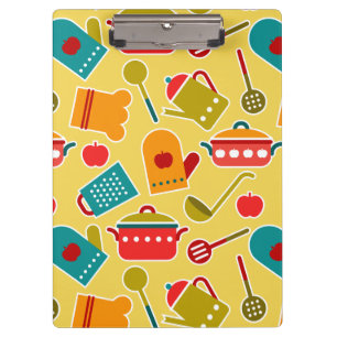 Colorful pattern of kitchen utensils clipboard