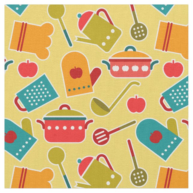 Colorful pattern of kitchen utensils fabric (Close Up)