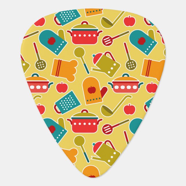 Colorful pattern of kitchen utensils guitar pick (Front)