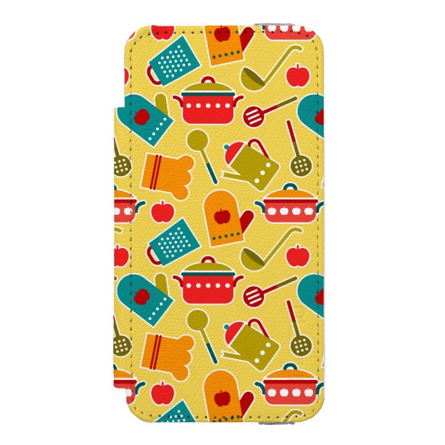 Colorful pattern of kitchen utensils incipio iPhone wallet case (Folio Front)
