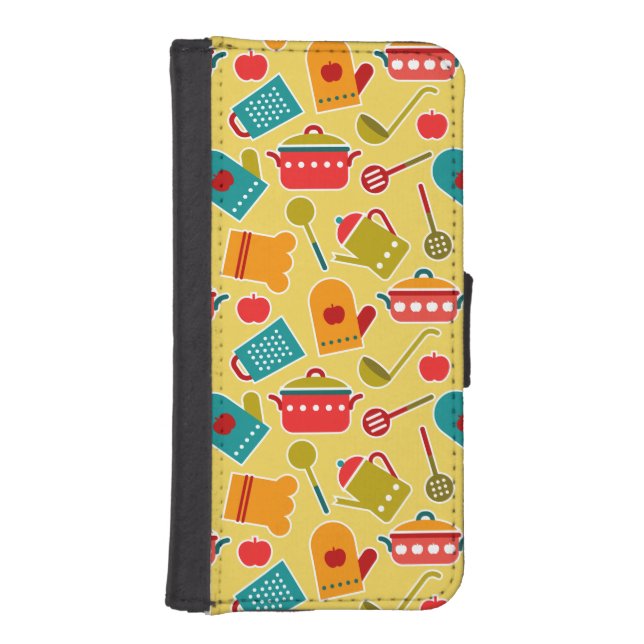Colorful pattern of kitchen utensils iPhone wallet case (Front)