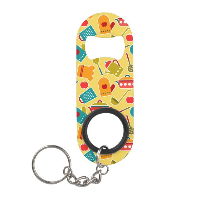 Colorful pattern of kitchen utensils keychain bottle opener (Front)