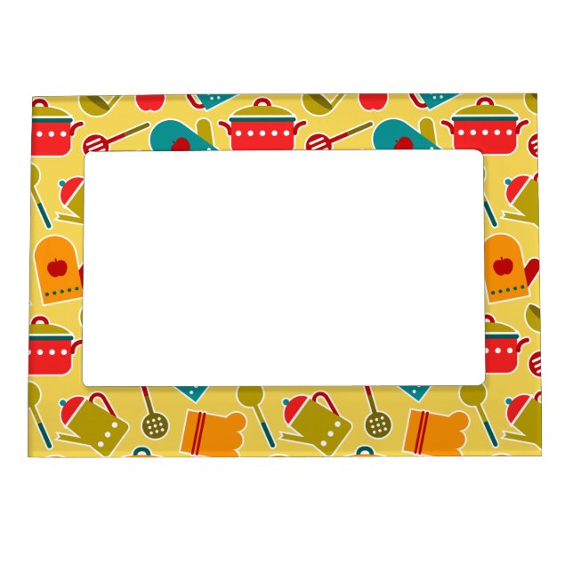 Colorful pattern of kitchen utensils magnetic photo frame (Front)