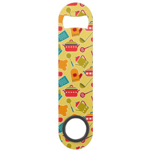 Colorful pattern of kitchen utensils speed bottle opener