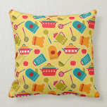 Colorful pattern of kitchen utensils throw pillow