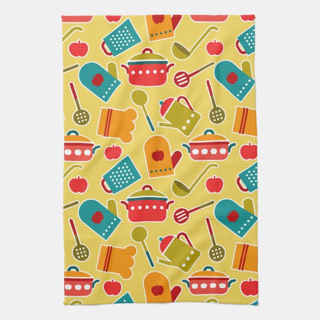 Colorful pattern of kitchen utensils towel (Vertical)