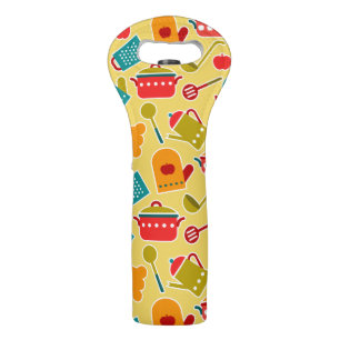 Colorful pattern of kitchen utensils wine bag