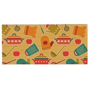 Colorful pattern of kitchen utensils wood USB flash drive