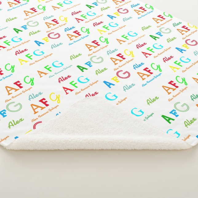Colorful Pattern of Name White Sherpa Blanke Blanket (3/4)