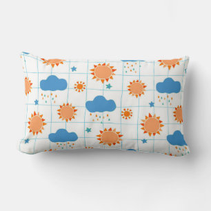 Colorful Pattern of Suns, Clouds, and Raindrops Lumbar Pillow