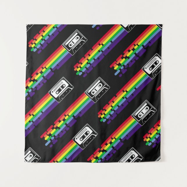 Colorful pattern on black background. Compact cass Tapestry (Front)