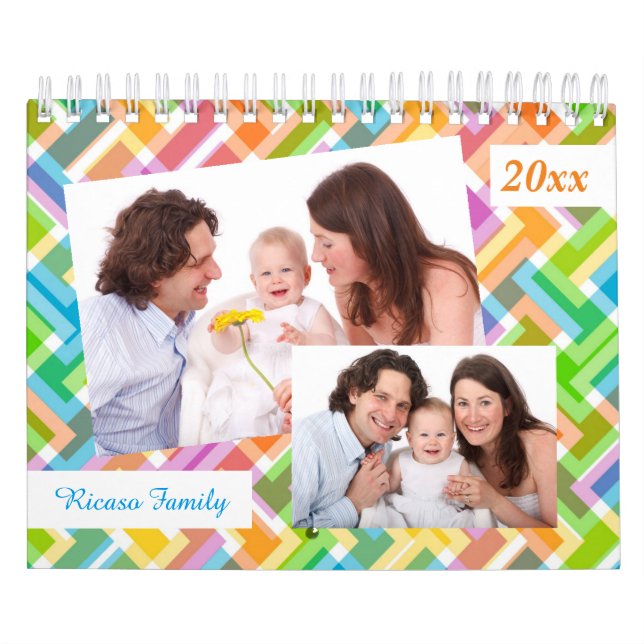 Colorful Pattern Personalized 18 Photo Template Calendar (Cover)
