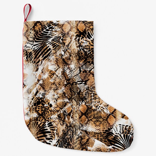 Colorful Pattern Study, Leopard, Zebra, Camouflage Small Christmas Stocking (Front)