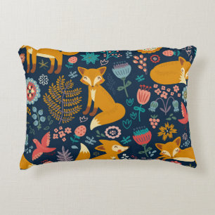 Colorful pattern with a foxfox,pattern,forest,fall accent pillow