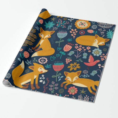 Colorful pattern with a foxfoxpatternforestfall wrapping paper