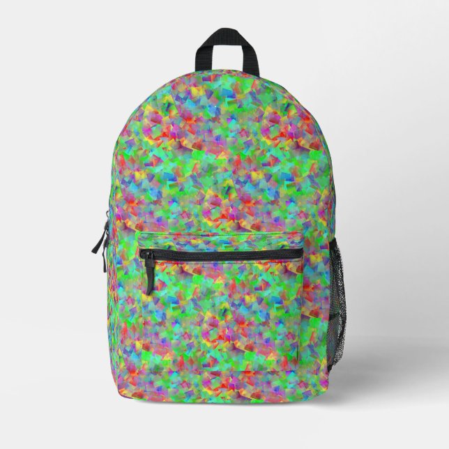 Colorful pattern with cubistic motifs printed backpack (Front)
