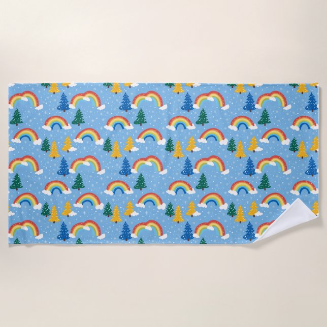 Colorful Pattern with Rainbows and Trees Beach Towel (Front)