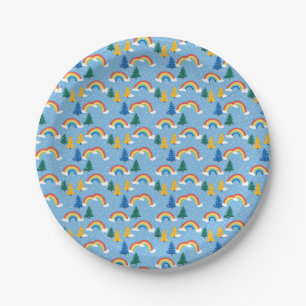 Colorful Pattern with Rainbows and Trees Paper Plates