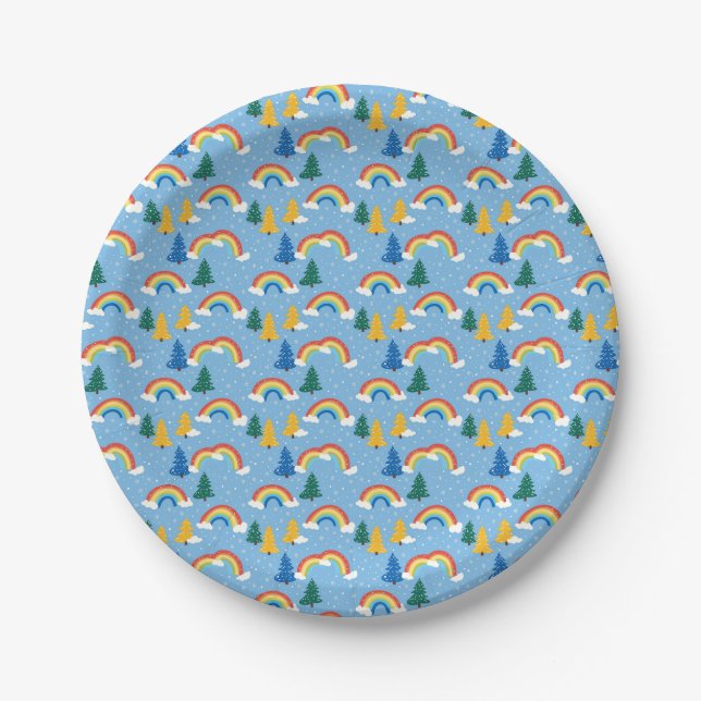 Colorful Pattern with Rainbows and Trees Paper Plates (Front)