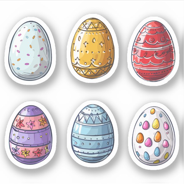 Colorful Patterned Easter Egg Set Sticker (Front)