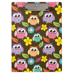 Colorful Patterned Owls and Flowers Clipboard
