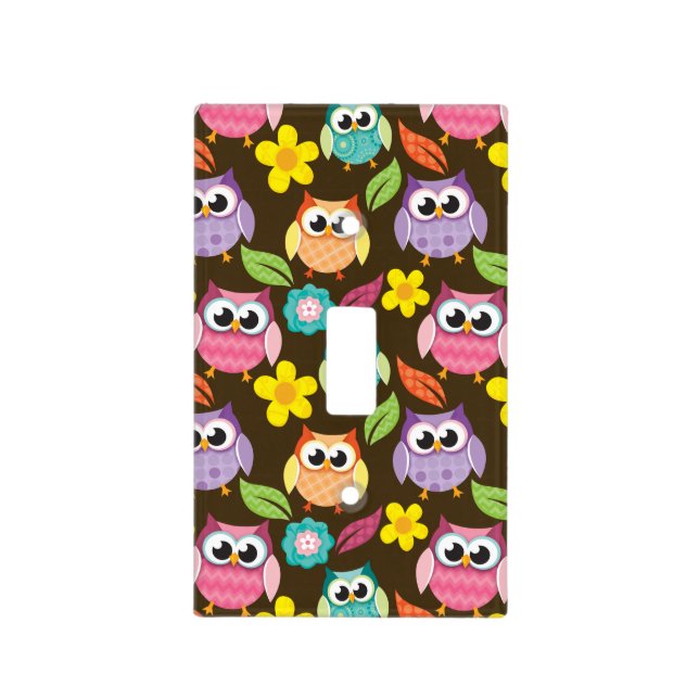Colorful Patterned Owls and Flowers Light Switch Cover (Front)