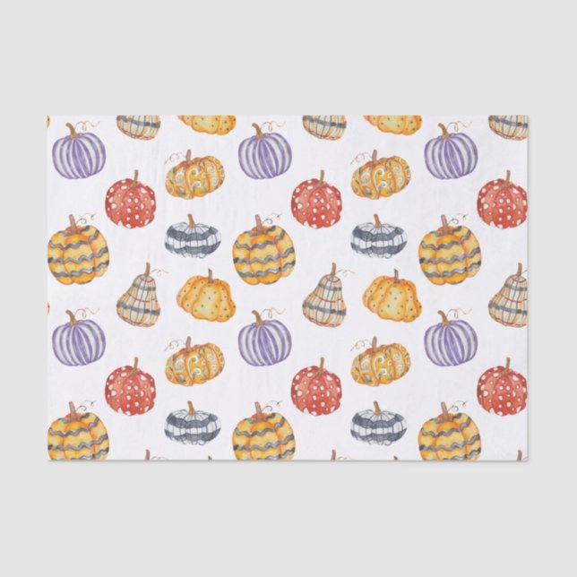 Colorful Patterned Pumpkins Tissue Paper (Front)