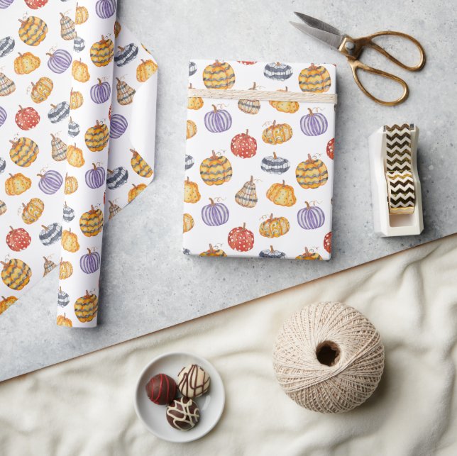 Colorful Patterned Pumpkins Wrapping Paper (Crafts)