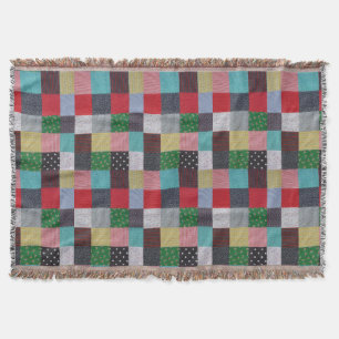 colorful patterned squares of vintage patchwork throw blanket
