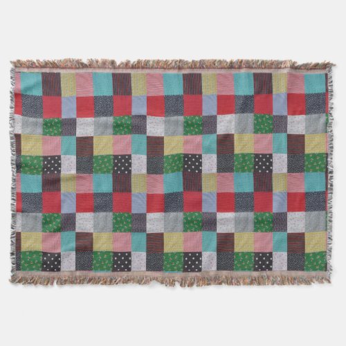 colorful patterned squares of vintage patchwork throw blanket