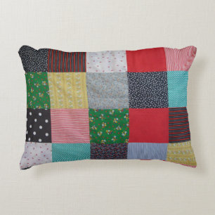 colorful patterned squares vintage patchwork accent pillow