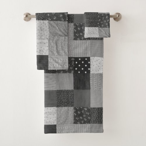 colorful patterned squares vintage patchwork bath  bath towel set