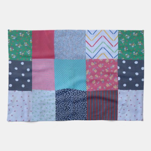 colorful patterned squares vintage patchwork kitchen towel