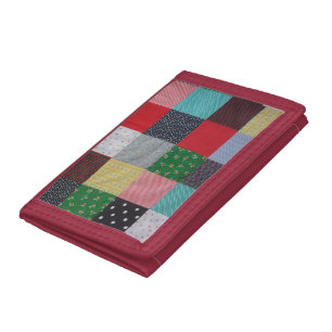 colorful patterned squares vintage patchwork trifold wallet