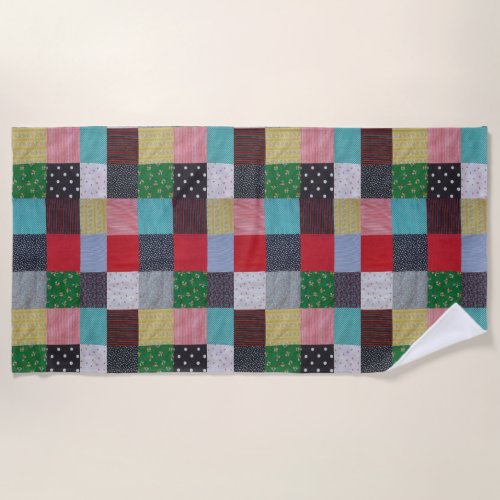 colorful patterned squares vintage style patchwork beach towel