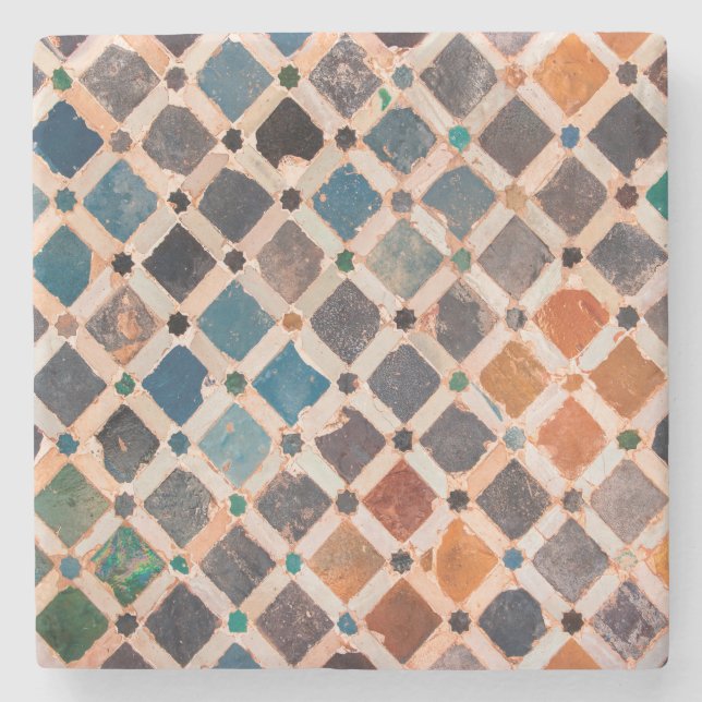 colorful patterned tiles stone coaster (Front)