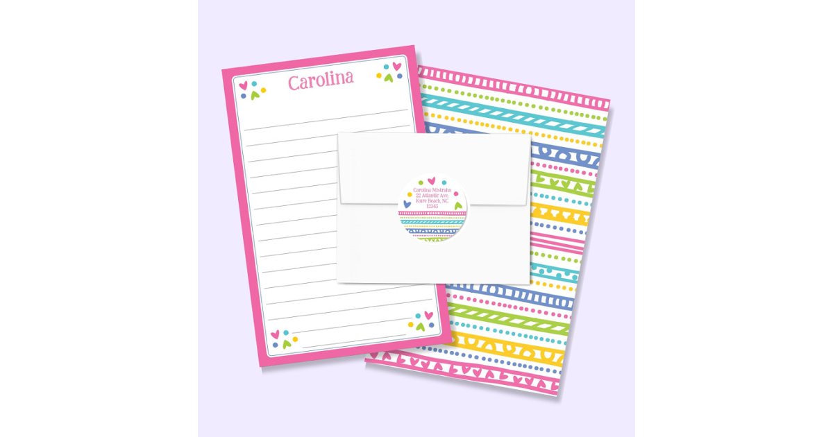 Colorful Patterns Kids Lined Letter Writing Paper | Zazzle