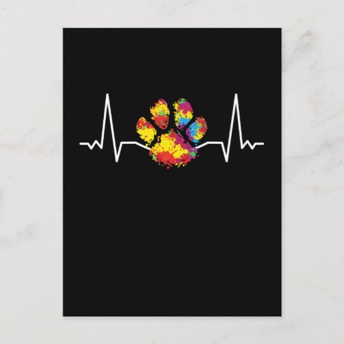 Colorful Paw Heartbeat Love Animals Postcard