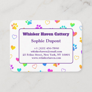 Colorful Paw Print Cattery Business Card