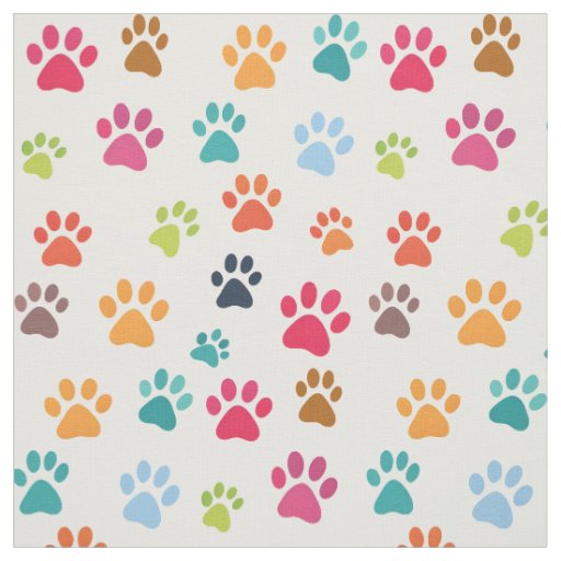 Colorful Paw Print Cotton Fabric by the Yard