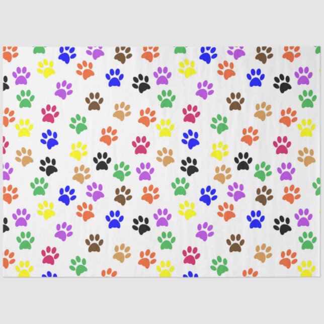 Colorful Paw Print Decoupage Tissue Paper (Front)