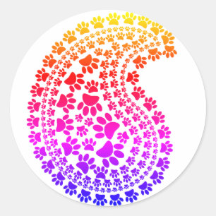 Colorful Paw Print Paisley Pattern Classic Round Sticker