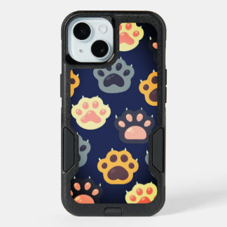 Colorful paw print pattern iPhone 15 case