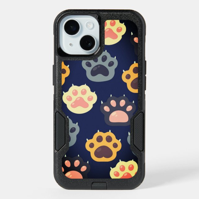 Colorful paw print pattern iPhone 15 case  (Back)